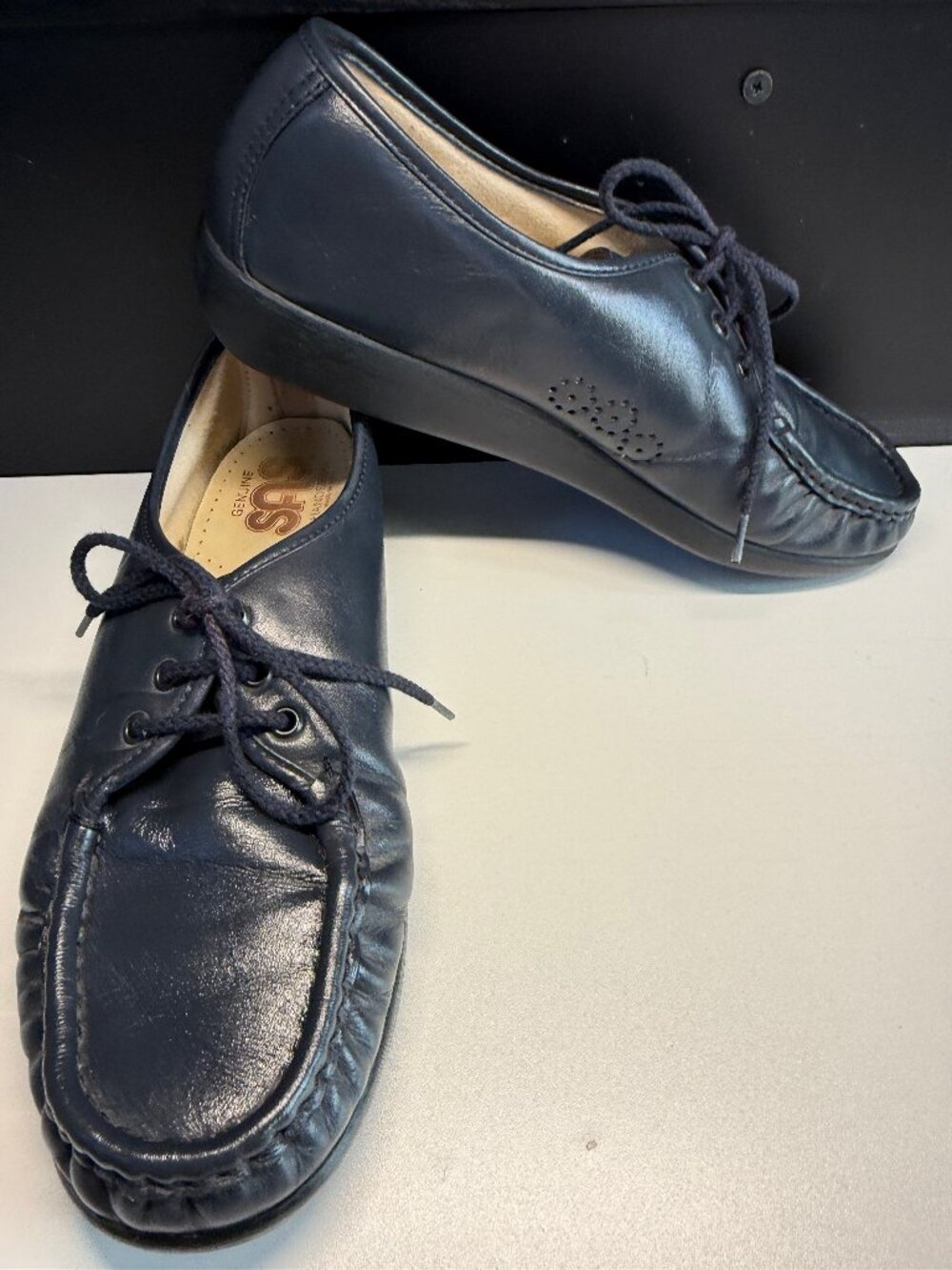 SAS Siesta Womens 9 1/2M Black Leather Lace Up Moc Toe Walking Shoes Loafers‎